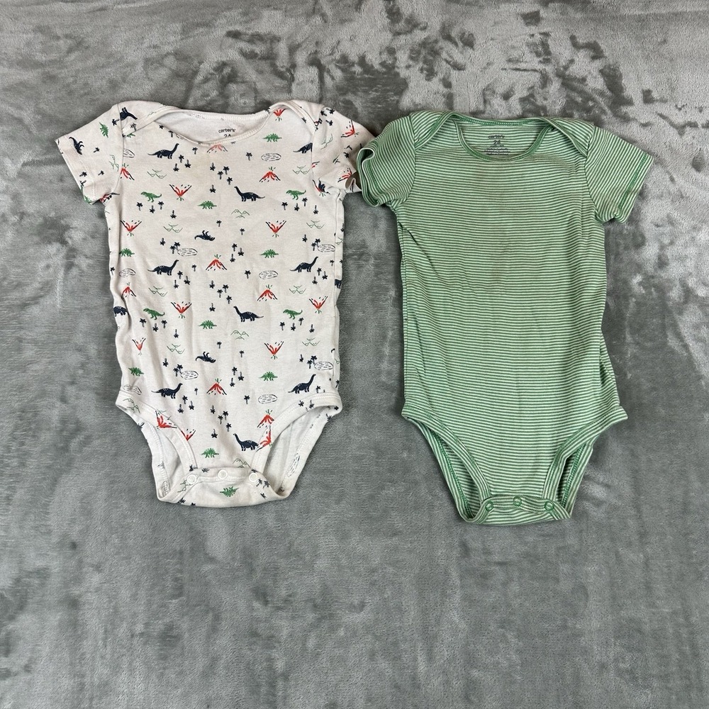 Carter's Bodysuit (Set Of 2) Baby 24 Months White Green Dinosaurs Stripes Cotton
